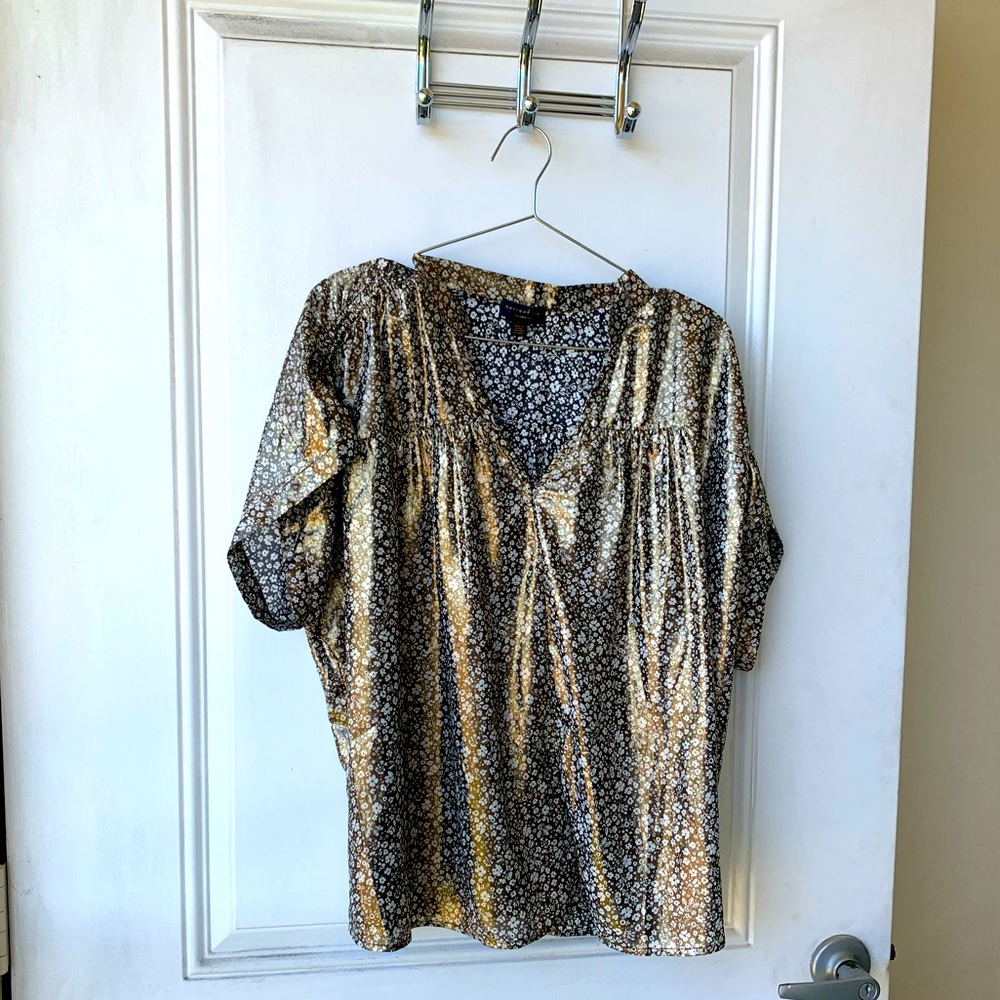 Anthropologie Current Air sheer gold top Sz L